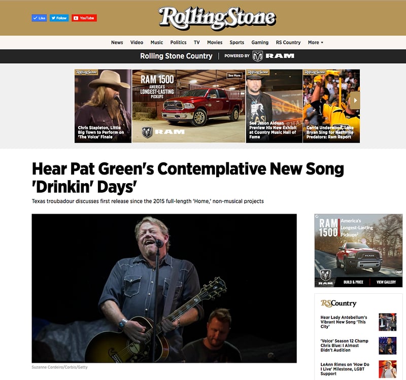 Pat Green, Rolling Stone - Suzanne Cordeiro Photography